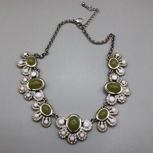 Ann Taylor bejeweled flower dressy costume glam statement necklace.